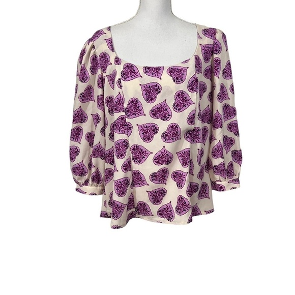 Celia Birtwell for Next Cream Pink/Purple Floral Heart Print Peasant Top Blouse - Picture 1 of 14